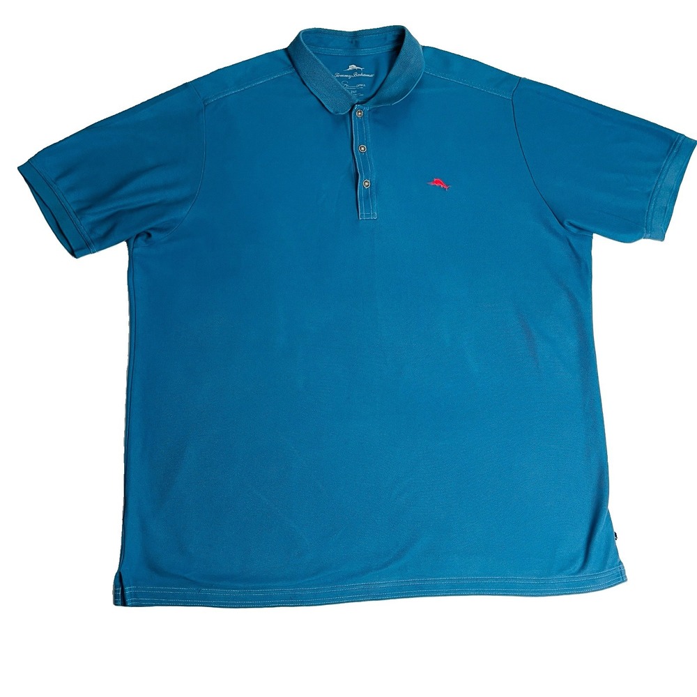Tommy Bahama Pima Polo Men's 2XT Tall Teal Blue Marlin Short Sleeve